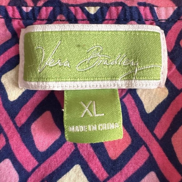Vera Bradley Button Up Shirt XL Katarina Floral Boho Pink And Blue - Picture 2 of 13